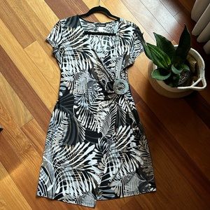 Soft Works Neutral Palm Leaves Printed Dress, size medium